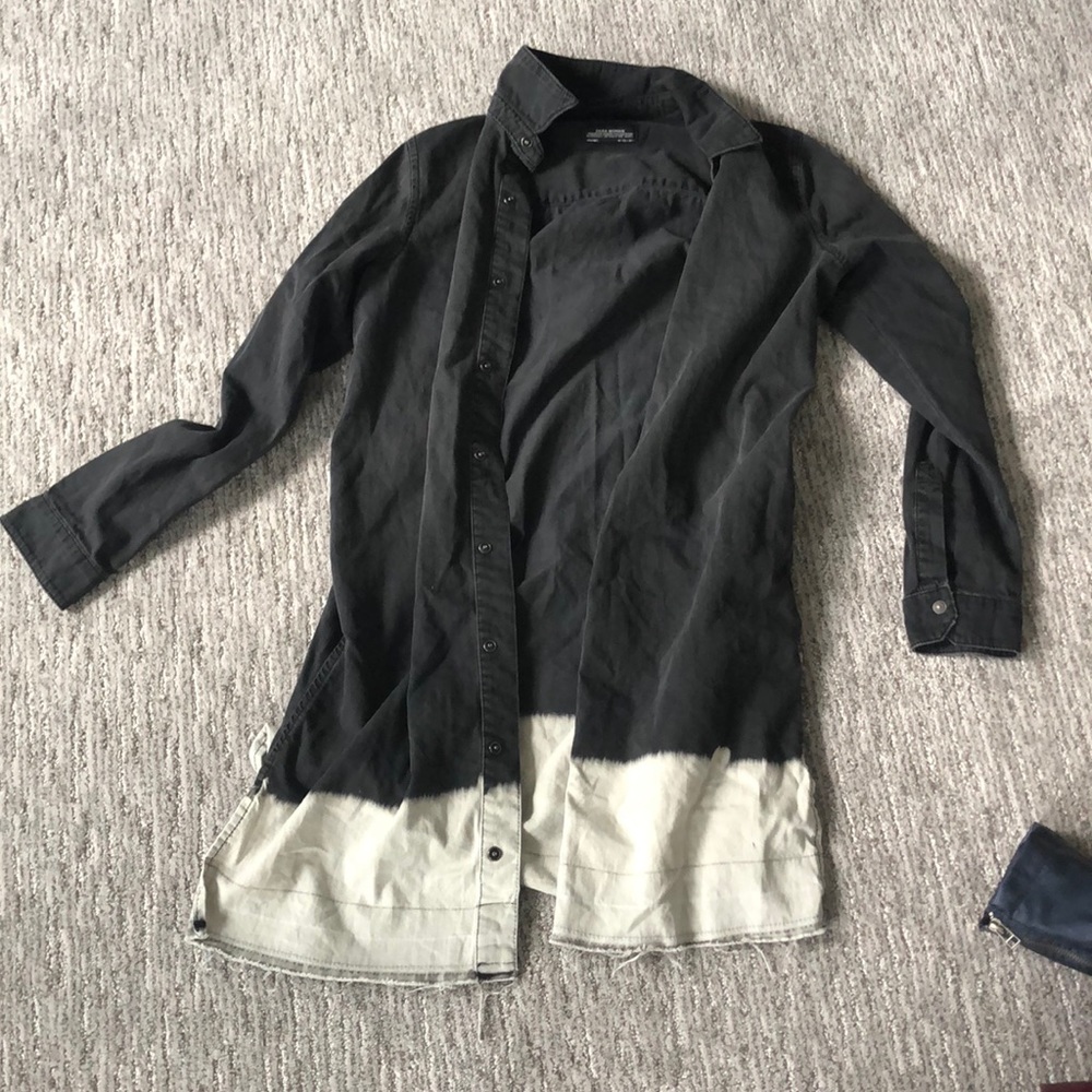 black button up with bleach detail